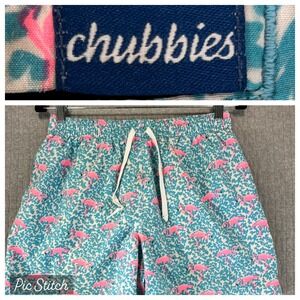 Chubbies Flamingo Swim Trunks Men/Youth M 27 Blue Pink Elastic Waist Drawstring